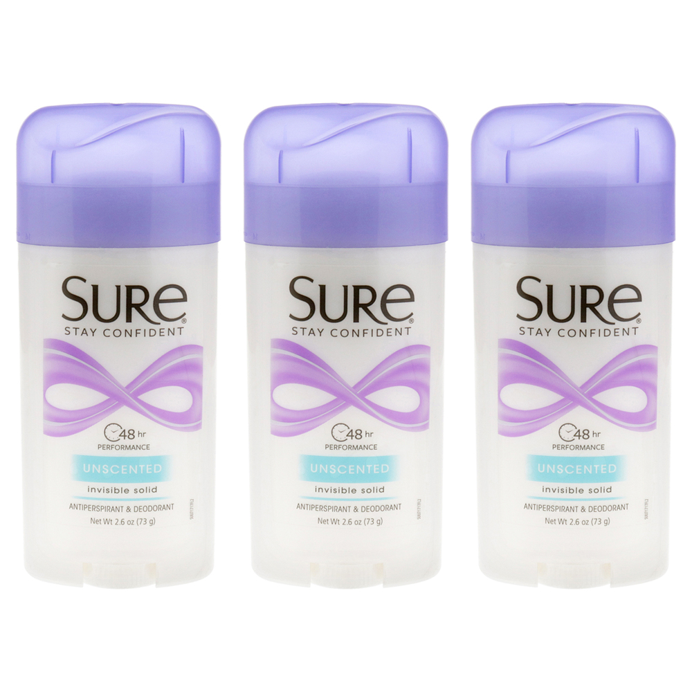 Sure Invisible Solid Anti-Perspirant and Deodorant - Unscented - Pack of 3